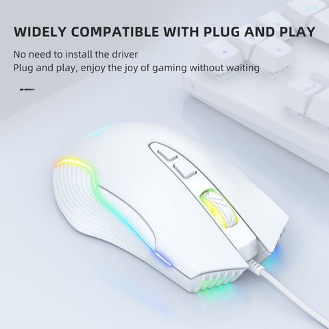 Adjustable 6400 DPI Wired LED Gaming Mouse with Breathing LED Colors White