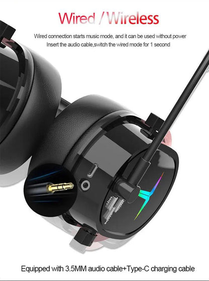 2.4G wireless PC gaming headset headphones microphone led light up