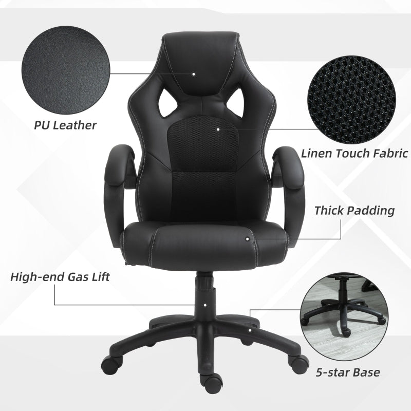 High-Back Office Chair Gaming Chair Faux Leather Swivel Computer Desk Chair for Home Office with Wheels Armrests Black