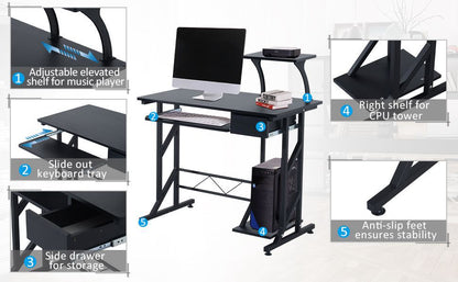 Computer Desk with Display Stand, Sliding Keyboard Tray Drawer and Host Box Shelf Home Office Workstation Black
