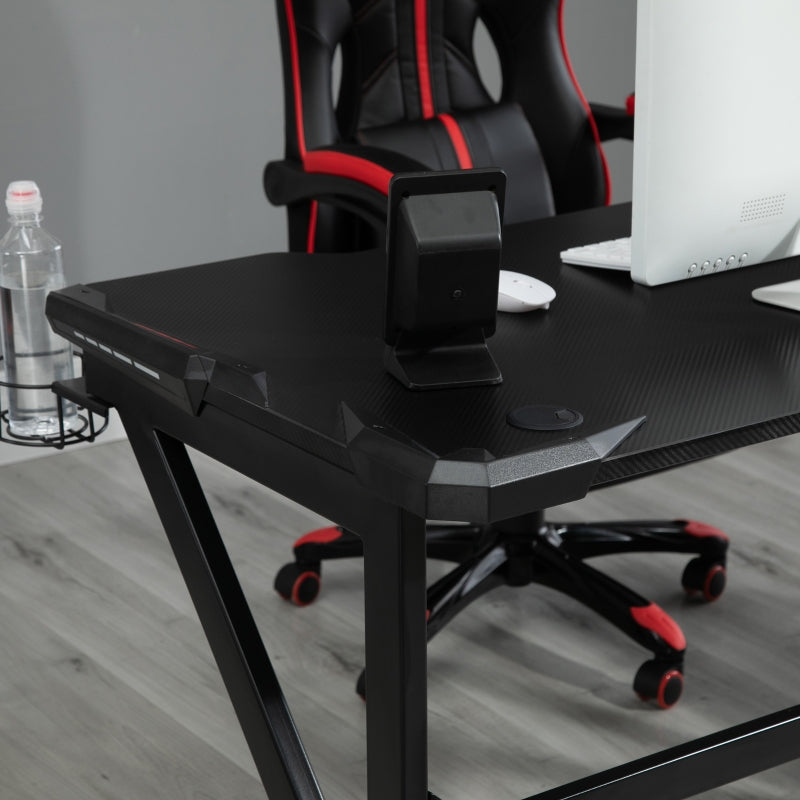Gaming desk with Cup Holder Headphone Hook Feet Adjustable 120 x 66 x 75cm Black