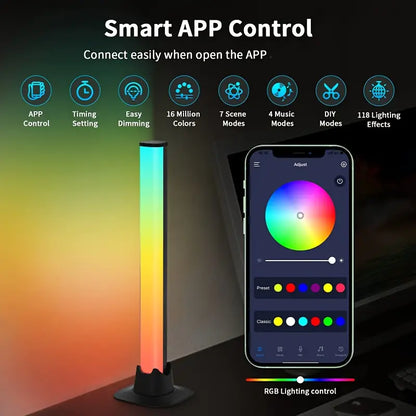 1pc Smart RGB LED Light Bars Night Light With BT APP Control Music Rhythm Lights Backlight For Gaming TV Room Decoration Lamp