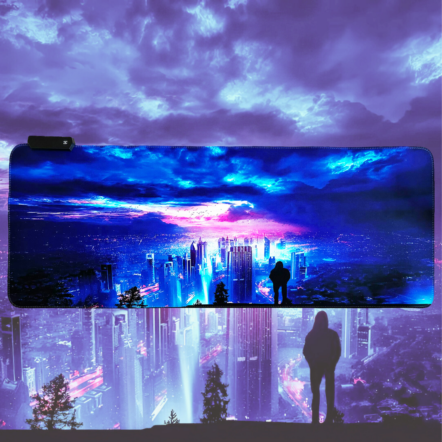 Cyberpunk Night City Dystopian DS4 LED Mouse Mat Mouse Pad 7 led lights smooth surface