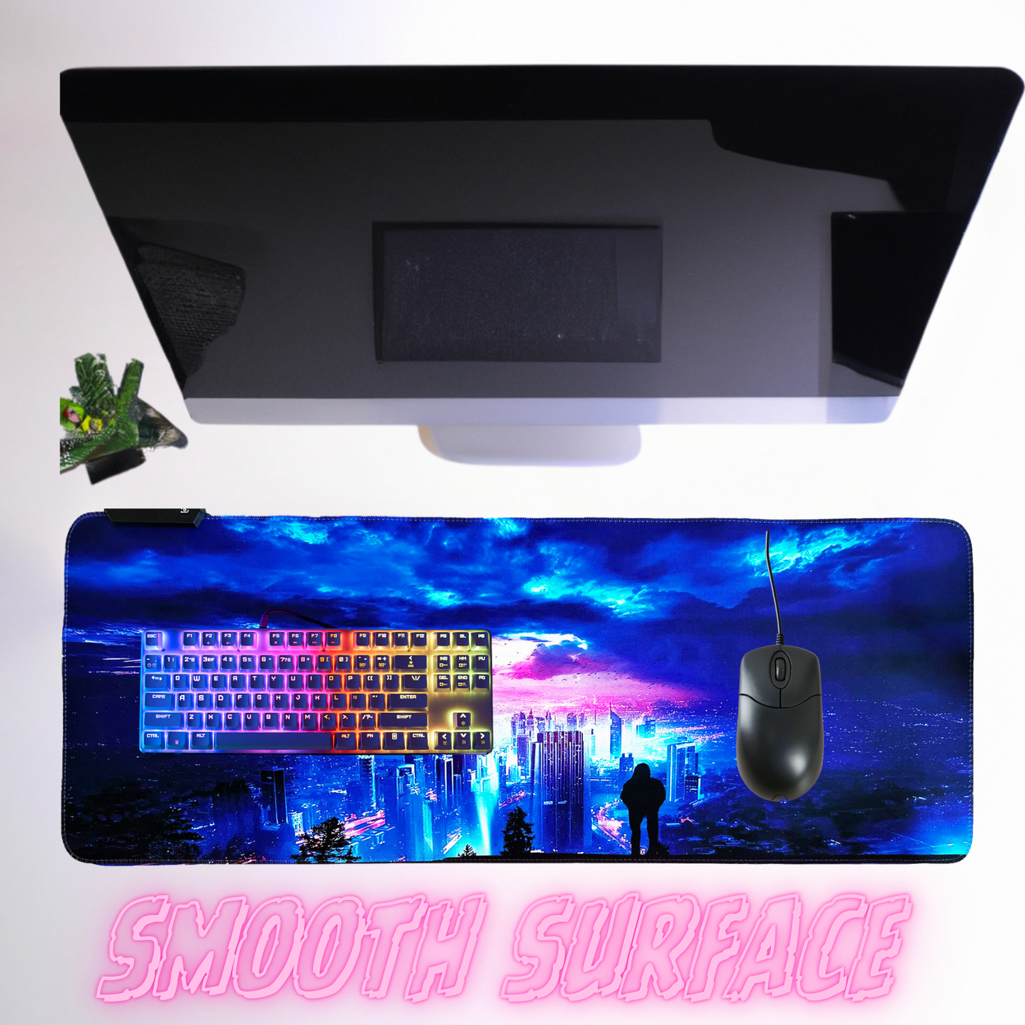 Cyberpunk Night City Dystopian DS4 LED Mouse Mat Mouse Pad 7 led lights smooth surface