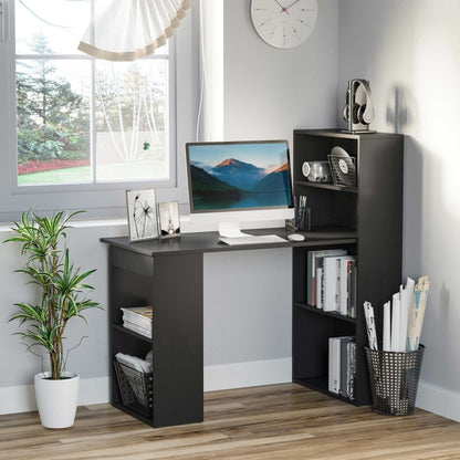 120cm Modern Computer Desk Bookshelf Study Table Workstation PC Laptop Writing Home Office 6 Shelves Black