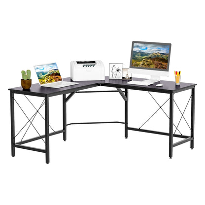 Corner Gaming Desk L-Shape Computer PC Workstation Home Office Three Worktop Writing Table 76x150cm Black