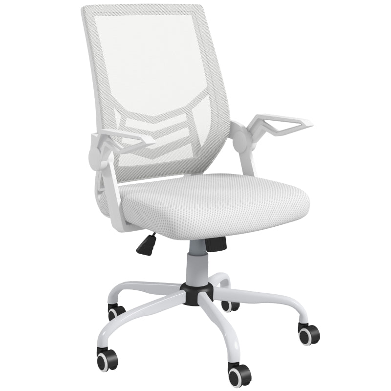 Mesh Office Chair, Gaming Chair, Computer Desk Chair with Flip-up Armrests, Lumbar Back Support and Swivel Wheels, White