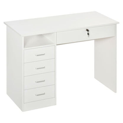 Computer Desk, Home Office Desk with Lockable Drawer, Storage Shelf for Study Bedroom, 110 x 50 x 76 cm, White