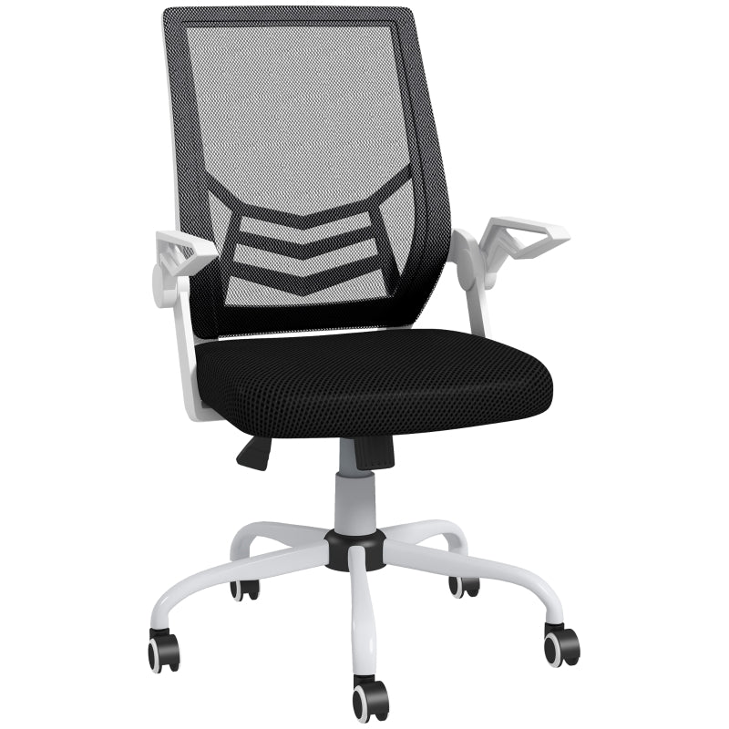 Mesh Office Chair, Computer Desk Chair with Flip-up Armrests, Lumbar Back Support and Swivel Wheels, Black