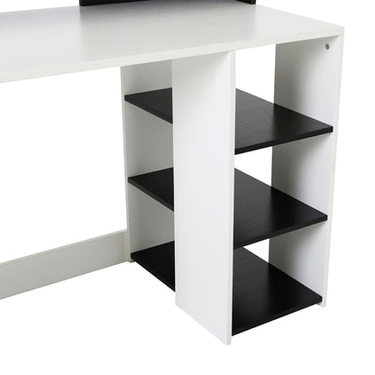 Modern Computer Desk with Drawers and Storage Shelves, Study Workstation, Writing Desk with Printer Stand for Home Office, Black and White