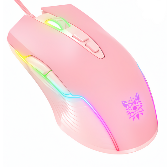 Adjustable 6400 DPI Wired LED Gaming Mouse with Breathing LED Colors Pink