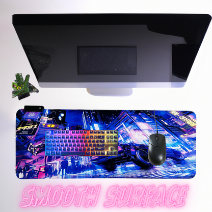 Cyberpunk Night City Dystopian DS4 LED Mouse Mat Mouse Pad 7 led lights smooth surface