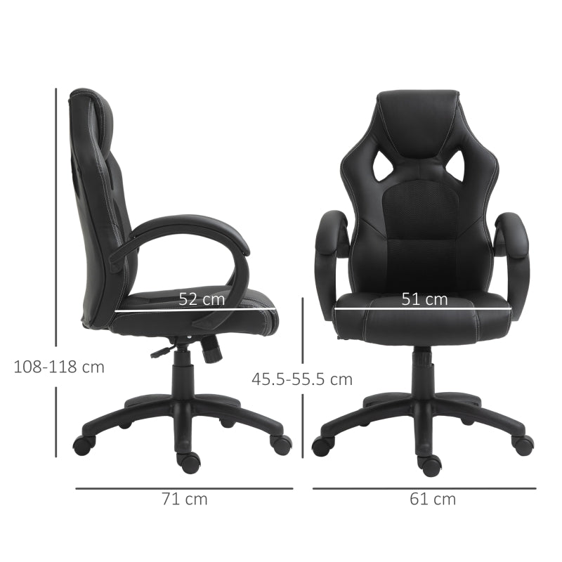 High-Back Office Chair Gaming Chair Faux Leather Swivel Computer Desk Chair for Home Office with Wheels Armrests Black