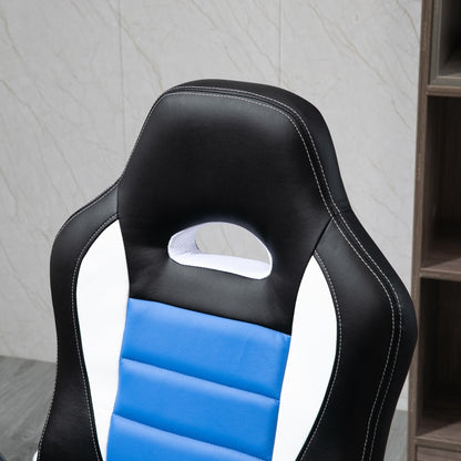 Computer Gaming Chair, Office Desk Swivel Chair, PU Leather Racing Chair with 90° Flip-up Armrest, Adjustable Height and Rolling Wheels, Blue