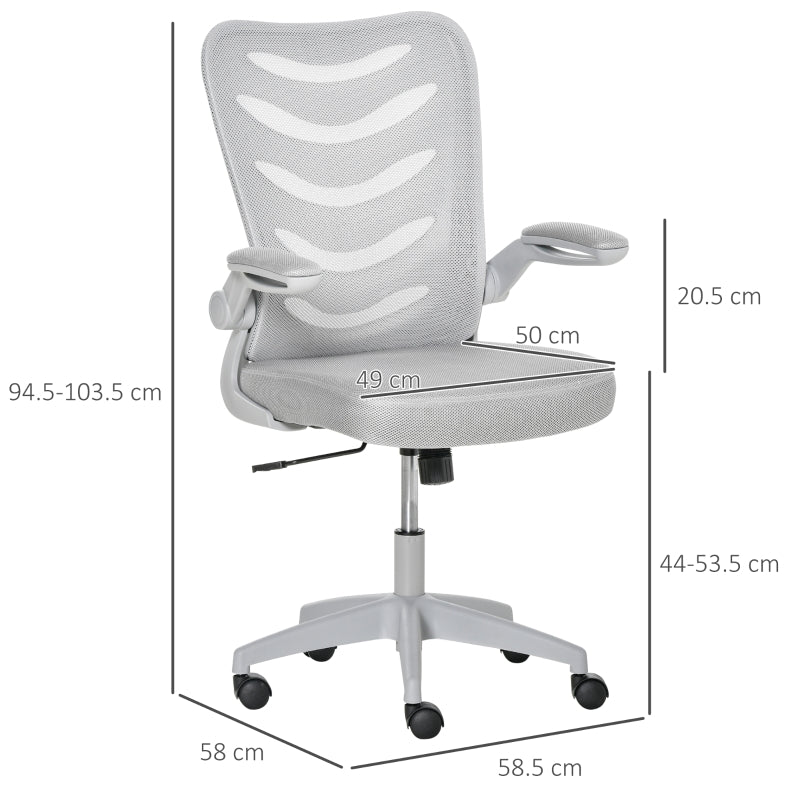 Mesh Office Gaming Chair for Home Swivel Task Desk Chair with Lumbar Back Support, Flip-Up Arm, Adjustable Height, White/Grey