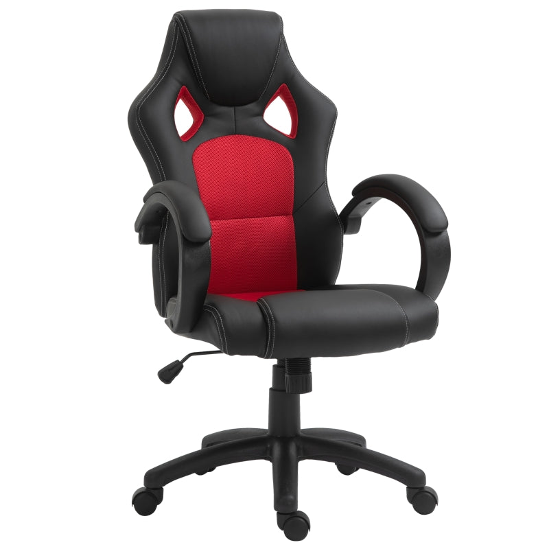 High Back Office Chair Gaming Chair Faux Leather Swivel Computer Desk Chair for Home Office with Wheels Armrests, Black & Red