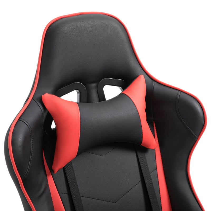 High-Back Gaming Chair Swivel Home Office Computer Racing Gamer Recliner Chair Faux Leather with Footrest, Wheels, Red Black