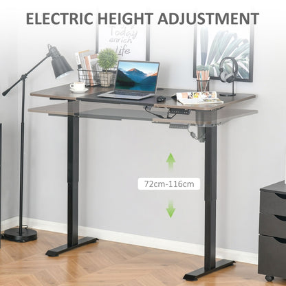 Electric Standing Desk, 140 x 70cm Height Adjustable Sit to Stand Desk with 4 Automatic Memory Preset Tabletop, Stand Up Desk for Home Office, (Black Frame + Teak Desktop)